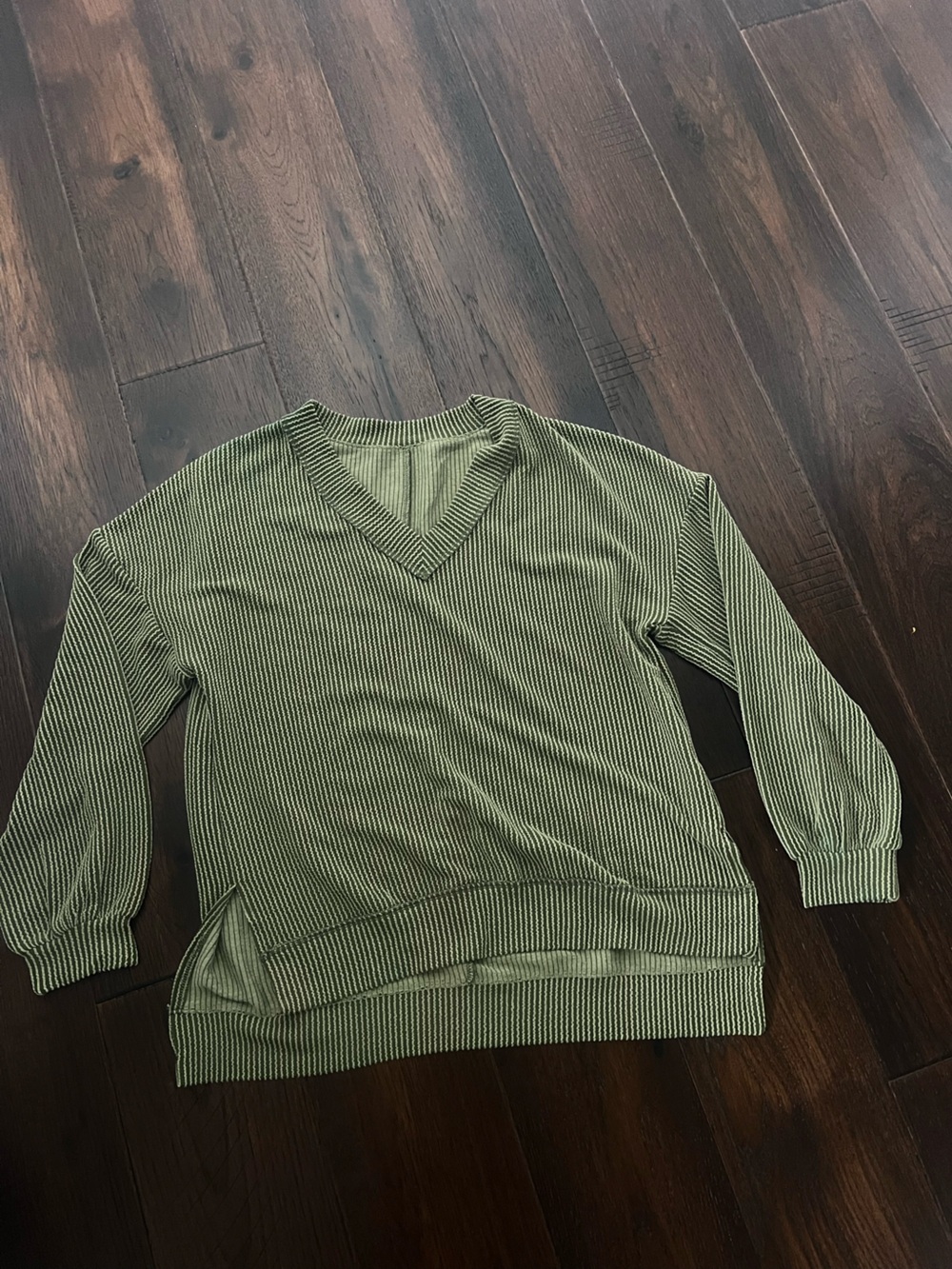 Green ribbed V-Neck Women's Top